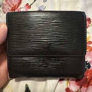 Authentic Louis Vuitton Black Epi Portefeiulle Elise Trifold Wallet.